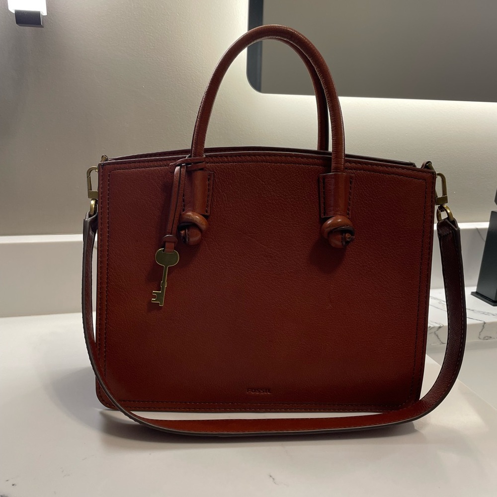 Fossil Handbag Leather Brown and Gold Good Used Condition